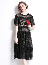 Round Neck Black Lace Short Sleeve Dress