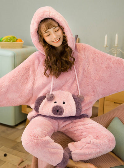 Winter Pink Long Sleeve Pocket Nightwear Suit