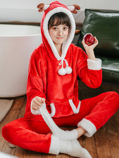 Red Little Elk Hicken Coral Fleece Winter and Christmas