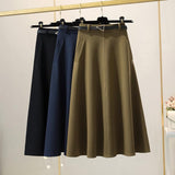 A-line High Waist Woolen Skirt
