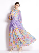 Long Sleeve Printed Shirt+Skirt Two Piece Suit