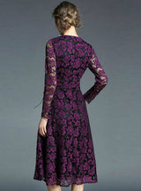 Vintage Purple Lace Dress Lace-Up V-Neck Midi Dress 