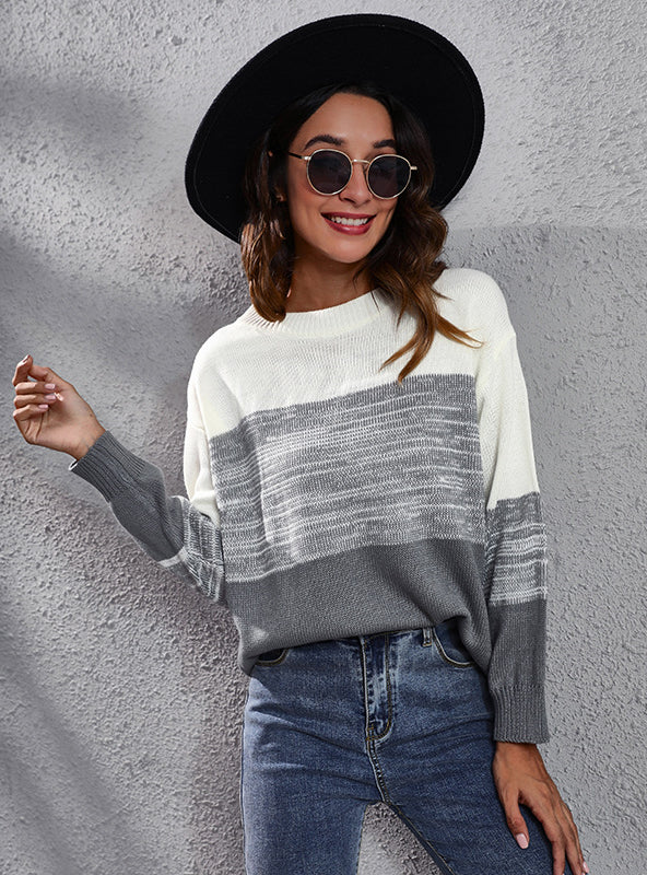Gradient Color Matching Knitted Loose Sweater