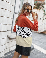 Turtle Neck Female Color Leopard Pattern Sweater