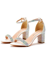 White Square Heel Sandals Wedding Shoes