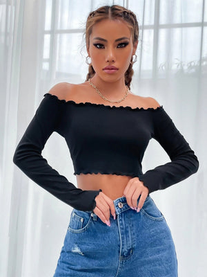 Casual Knitted Long Sleeve Short T-shirt