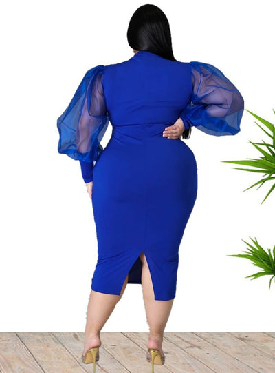 Round Neck Slim Puffy Sleeve Long Dress