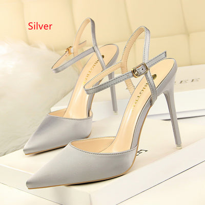 High-heeled Satin Shallow Pointed Sandals