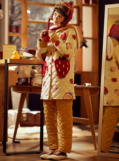 Three-layer Thickened Coral Velvet Rabbit Strawberry Yellow