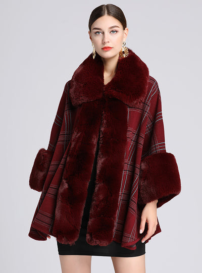 Wool Collar Plaid Shawl Cape Large Lapel Loose