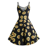 Sunflower Print Adjustable Sling Dress