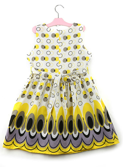 Princess Bow Belt dress Circle Bubble Peacock Print 