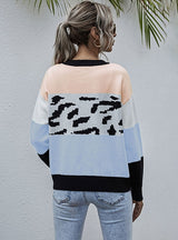 Leopard Print Stitching Contrast Knitted Cardigan