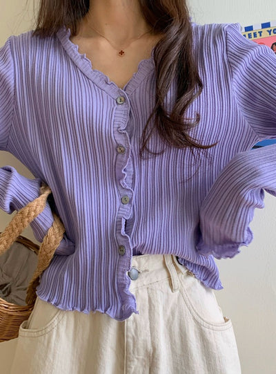 Women V-Neck Thin Cardigan Long Sleeve Button Slim Knitted Sweater