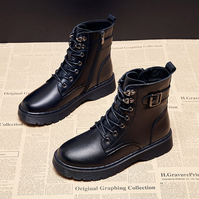 Women Leather Platform Martin Cotton Boots