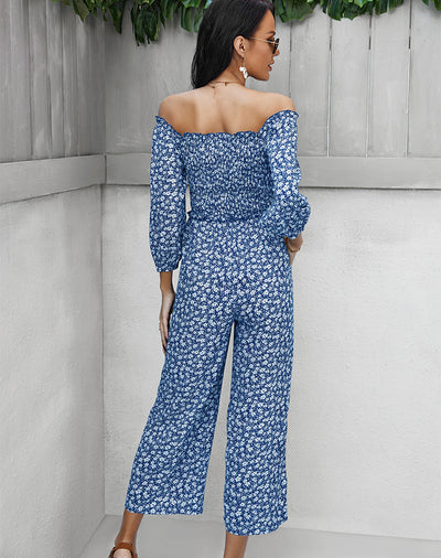 Printed Jumpsuit Off the Shoulder Top