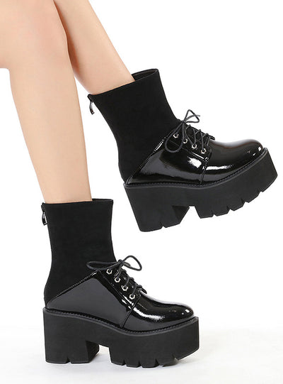 Rear Zipper Splicing Female Boots