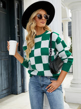 Loose Turtleneck Plaid Color Matching Sweater