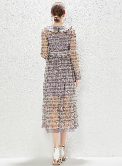 Long Temperament Gauze Floral Dress