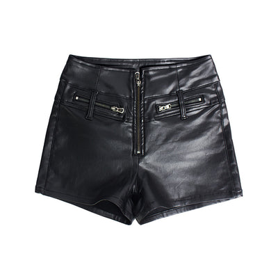 High Waist Elasticity Slim Pu Shorts