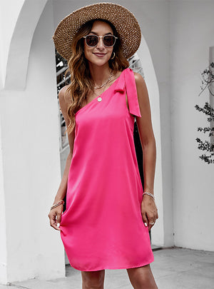 One Shoulder Solid Color Dress