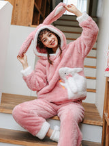 Women Pink Bowknot Rabbit Furry Winter Flange