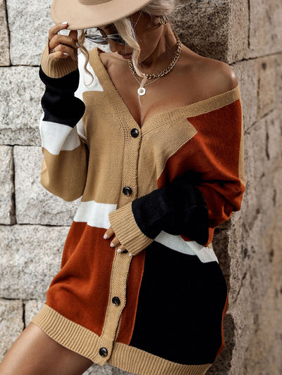 Long-sleeved Stitching Contrast Sweater