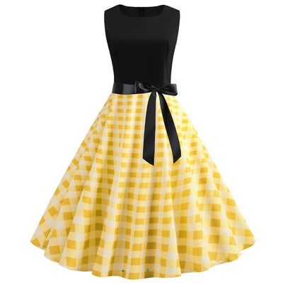 Sleeveless Retro Checkered Print Dress