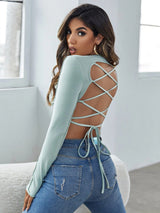 Sexy Round Neck Knitted Long Sleeve T-shirt