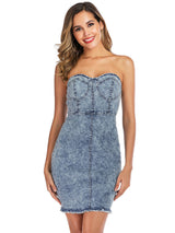 Sexy Tube Top Backless Denim Sress
