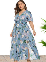 Bohemian Split Print V-neck Short Sleeve Dress