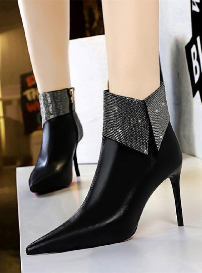 Shining Rhinestone Thin Pointed Toes Boots