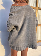 Solid Color Lantern Sleeve Sweater Cardigan