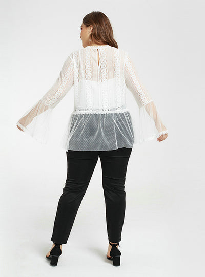 White Lace See Through Long Sleeve Top