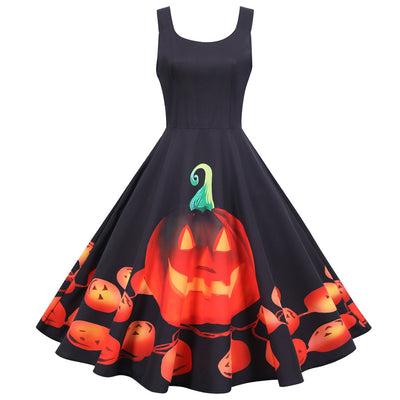 Halloween Sleeveless Fashion Print Dress