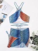 Cross Gradient Three-piece Mesh Swimsuit Bikini