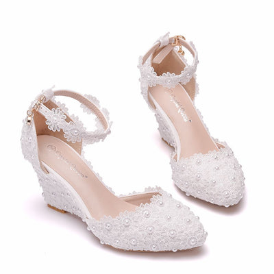 Pointed Wedge Lace Wedding Shoes Sandals