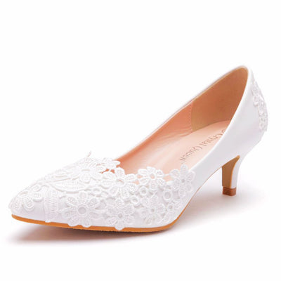 Flower White 5cm High-heeled Bridal Shoes