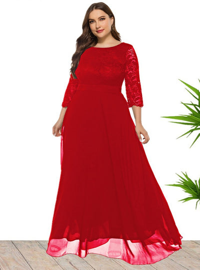 Hollow Lace Chiffon Stitching Plus Dress