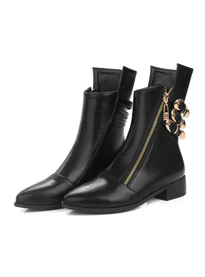 Women Chelsea Boots Zipper Metal Decoration Low Heels