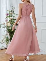 Pink Chiffon Halter Sleeveless Dress