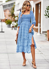 Bohemian Square Neck Long Sleeve Dress