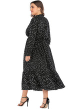 Black Polka Dot Printed Bow V-neck Long Sleeve Dress