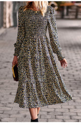 Round Neck Print Long Sleeve Dress