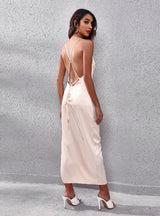 Satin Split Backless Suspender Dress