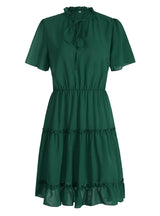 V-neck Silm Waist Ruffled Dress