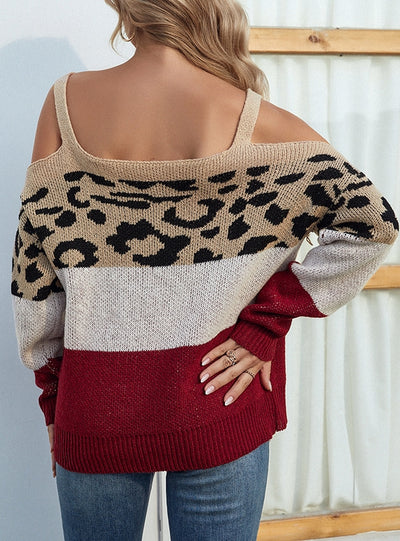 Color Leopard Print Sexy Sling Sweater