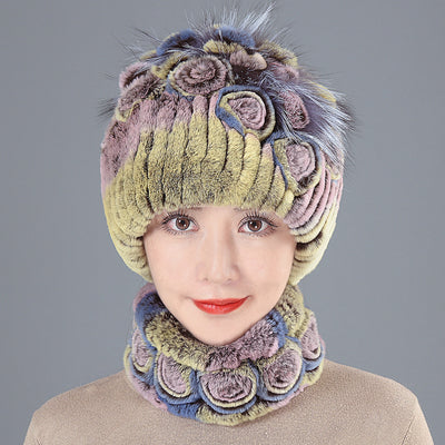 Rabbit Fur Straw Hat Scarf Two-piece Suit