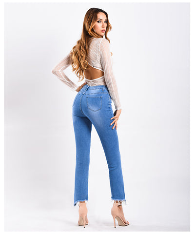 Torn Rivet Burr Split Micro-horn Jeans