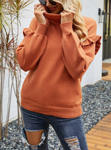 Double Lapel Lotus Leaf Cuff Head Sweater